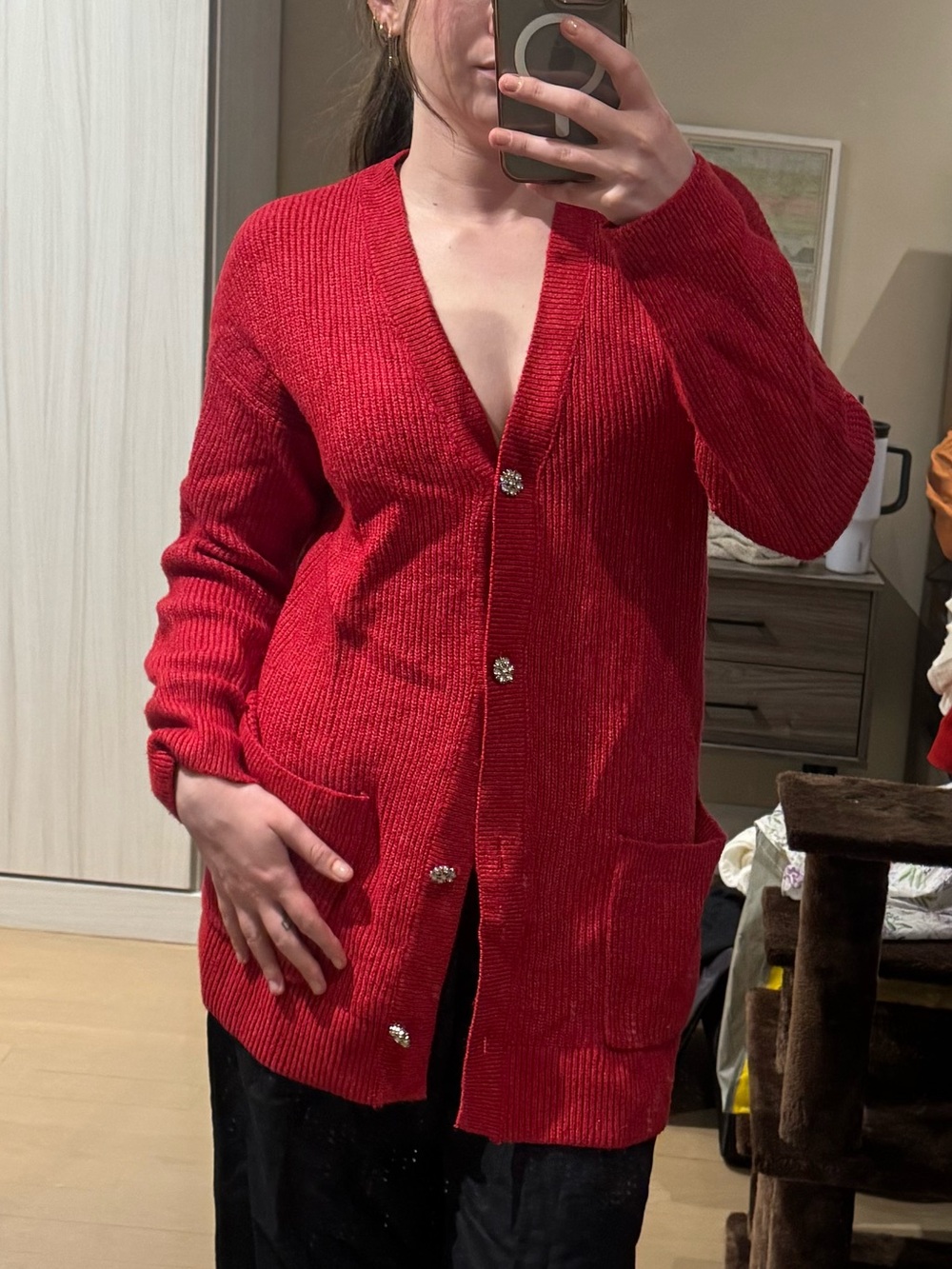 Loft red long cardigan